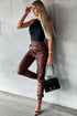 Smocked High-Waist Leather Skinny Pants